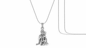 Sterling Silver (92.5% purity) God Hanuman Chain Pendant (Pendant with Chain-22 inches) for Men Pure Silver Lord Bajrang Bali Chain Locket for Good Health & Wealth