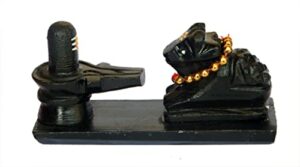 Black Stone 2.5" Shiv Nandi Idol Statue Painted (Shivling + Nandi) Idols Handcrafted & Hand Painted with Tilak, Black, 1 Pieces
