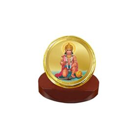 Hanuman Ji God Idol Photo Frame for Car Dashboard, Table D?cor, Office|MCF 1C Gold Photo Frames and 24K Gold Plated Foil|Religious Photo Frame Idol for Pooja, Gifts Items (5.5X5.0 CM)