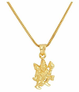 Locket Gold Plated GANESH JI, HANUMAN JI, DURGA MATA JI, RADHAKRISHNA JI Religious Pendant with Chain Jewelry for Men-Women & Boys-Girls