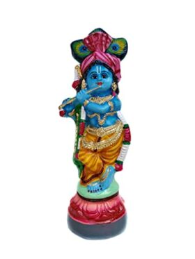 Paper Mache Guruvayur Krishna Statue, 45 cm, Blue,red