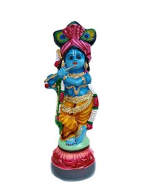 Paper Mache Guruvayur Krishna Statue, 45 cm, Blue,red