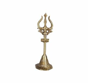Brass Shiva's Trishul with Damru, Antique Finish | Handcrafted Brass Mahadev Trishul Figurine, Brown, 8 Inches, Pack of 1