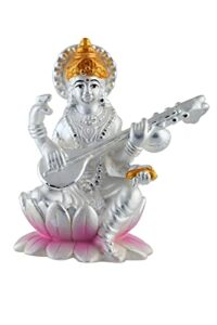 Saraswati Idol Pure Silver 990 Statue , 19 to 21 GMS Colourful Maa Murti for Pooja