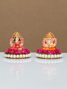 Recycled Material Laxmi Ganesh Idol Showpiece For Diwali Home Decoration Items - Lakshmi Ganesh For Diwali Puja, Multi Colour, Pack of 2