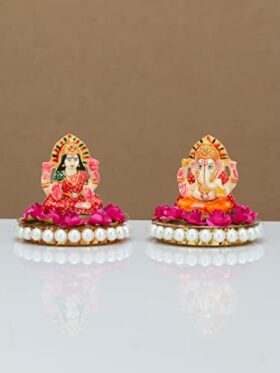 Recycled Material Laxmi Ganesh Idol Showpiece For Diwali Home Decoration Items - Lakshmi Ganesh For Diwali Puja, Multi Colour, Pack of 2