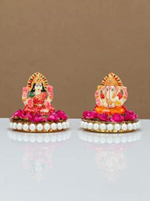 Recycled Material Laxmi Ganesh Idol Showpiece For Diwali Home Decoration Items - Lakshmi Ganesh For Diwali Puja, Multi Colour, Pack of 2