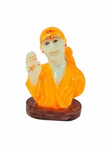 S A Gifts Shirdi Sai Baba Marble Dust Idol Murti for Car Dashboard (Yellow, 4 INCH)
