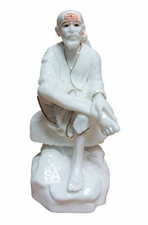 Sai Amrut Krishi Sai Baba Murti Marble Dust Idol Statue for Pooja (White_9 Inch) &1 Dress Free