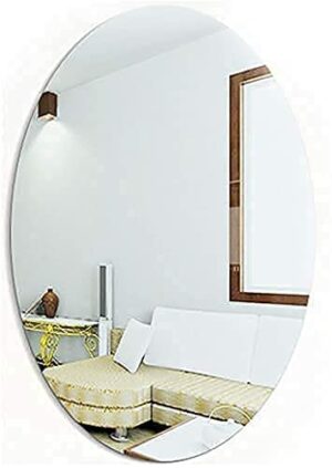 RIUSCITA Oval Shape Adhesive Mirror Sticker for Wall on Tiles Bathroom Bedroom Living Room Basin Mirror Bathroom Wall Mirror Stickers Unbreakable Plastic Wall Mirror 30 * 20 (Silver, 21x31)