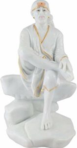 Marble Look Sai Baba Murti White Sai Murti Statue for Pooja Gift Home Decoration Showpiece Big Large Size 9 Inch