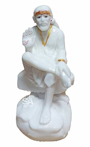 Italian Marble Ashirwad Hand Sai Baba Idol (4.5 Inch, White)