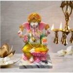 7 Inch Marble Dust Ganesh Idol for Pooja Room, Home Temple, Office Decor