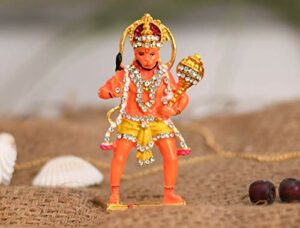 Gold Plated Lord Hanuman Car Dashboard God Idol - Hanuman Murti for Home - Balaji/Bajrangbali Murti for Pooja/Puja Gift (Size 10cm x 4.5cm).