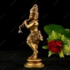 Brass Lord Krishna Idol Playing Flute Small Size for Home Decor, Living Room, Pooja, Temple