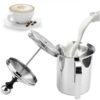 27oz/800ml Manual Milk Frother - Stainless Steel Hand Pump for Latte, Cappuccino, Hot Chocolate - Double-Froth Screen, Heat-Resistant Handle