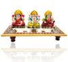 Marble Chowki with Laxmi Ganesh Saraswati Murti Idol | Hand-Painted Kalash Peacock Art Design Small Laxmi Ganesh Diwali Pooja Marble Chowki (Pack of 1, ( Size: 4" x 8" Inch )