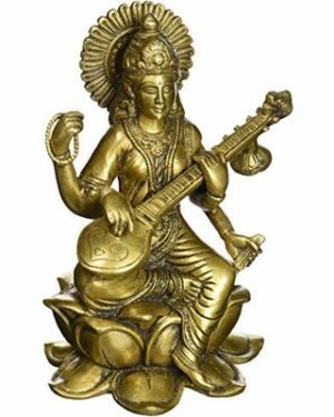 Brass Mart Pure Brass Made Saraswati Idol for Puja Temple (300gms)