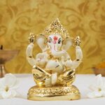Ceramic Lord Ganesh Idol, 7x4x4 cm, Gold and Off White