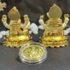 Gold Plated laxmi Ganesha Idol with Off White Terracotta Work with Gold Plated Coin | for Diwali | Laxmi poojan | Diwali Pooja | Gifting (New Kamal Laxmi Ganesha Gold)