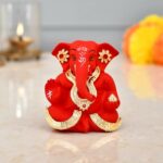 Ganesh Idol Statue for Car Dashboard, Ceramic Terracotta, Gold Plated, Showpiece Figurine for Home Pooja Room, Diwali Decoration