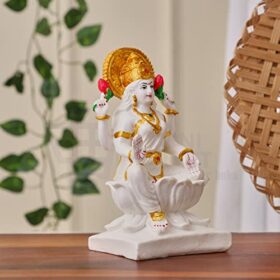 Marble Lakshmi Devi Idol Statue for Home Puja | Goddess Laxmi Idols Showpiece for Temple Pooja Room and Diwali Decoration - 7" White