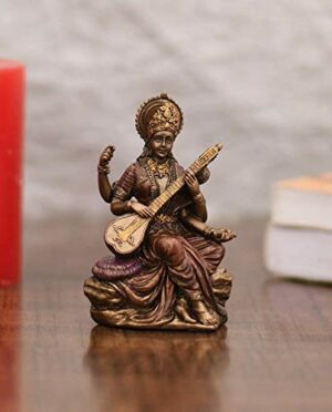 Saraswati Idol Statue - Goddess Saraswati Home Gift Showpiece Murti Sculpture - Hindu Goddess of Knowledge, Saraswati Idol Music & Art Decor Gifts.