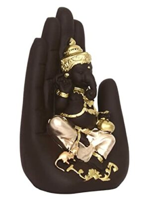 Polyresin Handcrafted Palm Ganesha Idol Showpiece for Home Decor (Brown)