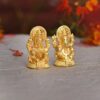 Gold Plated Metal Laxmi Ganesh Idol Set - Diwali Decoration for Home Office Car Dashboard Pujan.
