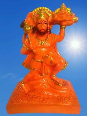 Efinito,Polyresin Orange Hanuman Ji Murti Hanuman bala Ji Bajrang Bali Sankat Mochan Bhagwan Murti Statue Idol for Car Dashboard Home Temple Big Size Idol 17 CM