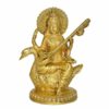 Brass Saraswati Idol On Swan Murti for Temple Home Decor | Height : 9 Inches (Golden)