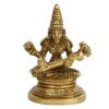 Brass Maa Saraswati Idol Sitting on Lotus Devi Saraswati Siddhi Murti for Puja Sucess and Home Decor 3.5 Inches