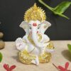 Gold Plated Idol for Car Dashboard/Home/Office Shelves/Diwali/Gifting/Idol 3.5 inches (Gold) (Gold White Mukut)