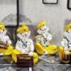Resin Lord Ganesha Musical Statue Playing Flute Tabla Dholak Harmonium HandCute Figurines of Ganesh Vinayak Idol Decorative Showpiece Home & Temple - Set of 4, Multicolour, 13cm Tall
