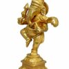 Brass Lord Ganesh/Ganpati/Vigneshwara Idol/Murti/Statue in Dancing Pose (Colour - Golden Product Dimensios Length : 2.8 x Breath : 1.2 x Height : 4.5 inches Weight 300 GMS)