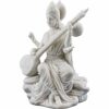 3 Inch Saraswati Idol Playing Sitar - Marble White Finish - Home and Car Decor