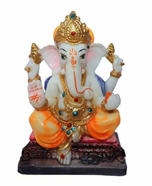 Marble Finishing Lord Ganesha Statue Ganesh Ganpati Idols for Home Office Decor(15 cm x 9 cm),White