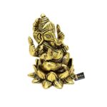 Brass Ganesha Idol on Lotus Showpiece, Ganesha Statue for Home Temple, Standard Size, Pack of 1