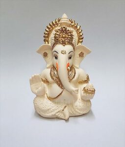 Peach Ivory Finish Ganesha Idol Car Dashboard Idol Home Decor Gifting Diwali Showpiece 3.5" Inches