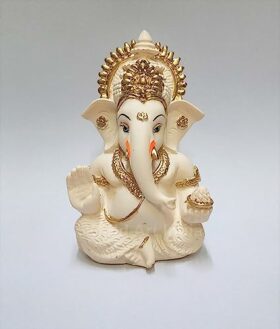 Peach Ivory Finish Ganesha Idol Car Dashboard Idol Home Decor Gifting Diwali Showpiece 3.5" Inches
