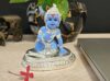 India Ceramic Krishna Idol, 8x8x8cm, Silver and Blue