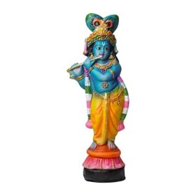 Resin 1 Feet Handcrafted Krishna Murti Showpiece Idol Decorative Statue Figurine For Home Decor Craft Gifts For House Warming For Living Room, Multicolour