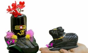 Stone 4" Shivling & 2.5" Nandi Idols Handcrafted & Hand Painted with Tilak, Black, 2 Pieces