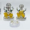 Silver Plated laxmi Ganesha Idol with Yellow Enamel Color Work with Gold Plated Coin | for Diwali | Laxmi poojan | Diwali Pooja | Gifting (New Chakra Ganesha laxmi Silver)