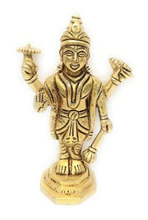 Brass Made Shri Narayan Idol/Shri Maha Vishnu Brass Idol/Brass Made Chaturbhuj Vishnu Idol/Lakshmi Narayan Idol from vrindavan 5cms