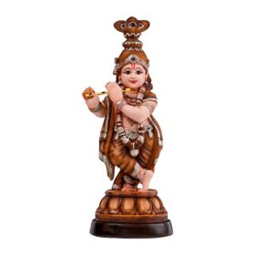 Marble Handcrafted Krishna Idol Decorative Hindu God Statue Murti Showpiece Figurine For Home Decor Craft Gifts For House Warming For Living Room, Brown, 33 X 13 X 10 Cm