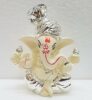 Ceramic Car Dashboard Ganesha Idol, 3 inches, Silver Chandan