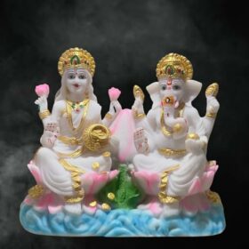 Marble Antique Creation Goddes Lakshmi Ganesh Statue Hand Painted Cultured Marble Lakshmi Ganesha Statues Pair of Idol Sculpture Lord Ganesha Laxmi murti for Diwali Pooja