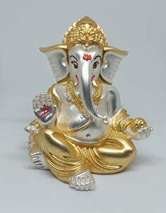 Gold and silver plated matte finish ganesha for car dashboard