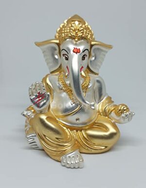 Gold and silver plated matte finish ganesha for car dashboard